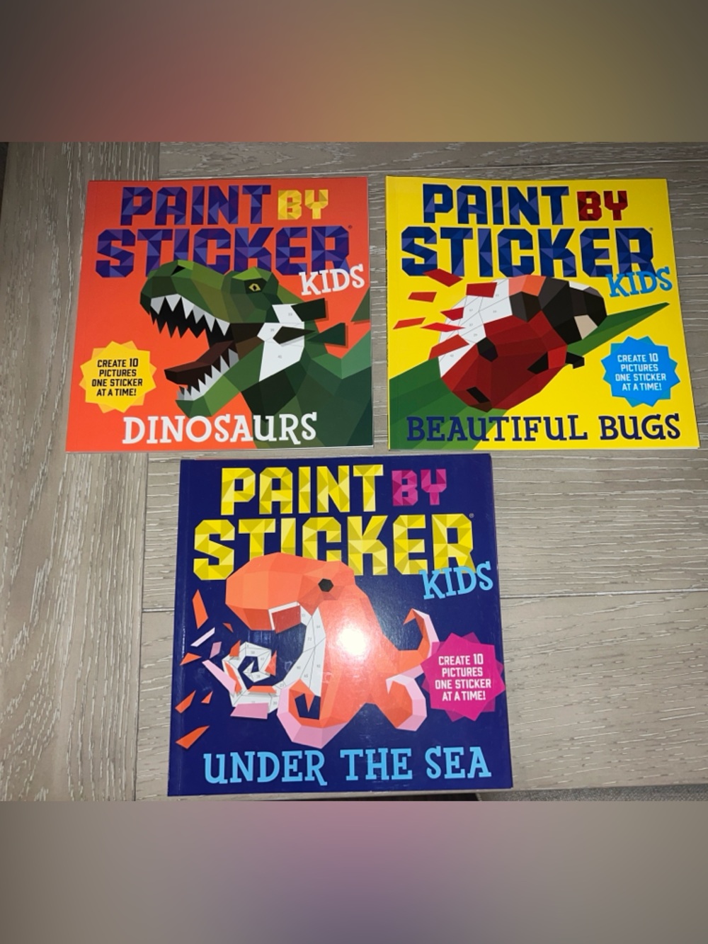Paint By Sticker Kids Activity Books - Colorful Sea, Dinosaurs & Bugs Set